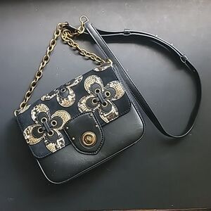 Lauren Ralph Lauren Millbrook Black/natural Leather Crossbody Purse Snakeskin